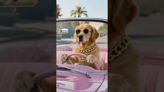 the dog ride car very fast