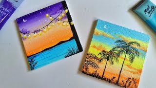 Acrylic Painting Easy And Beautiful || Mini Canvas Painting Ideas For Beginners