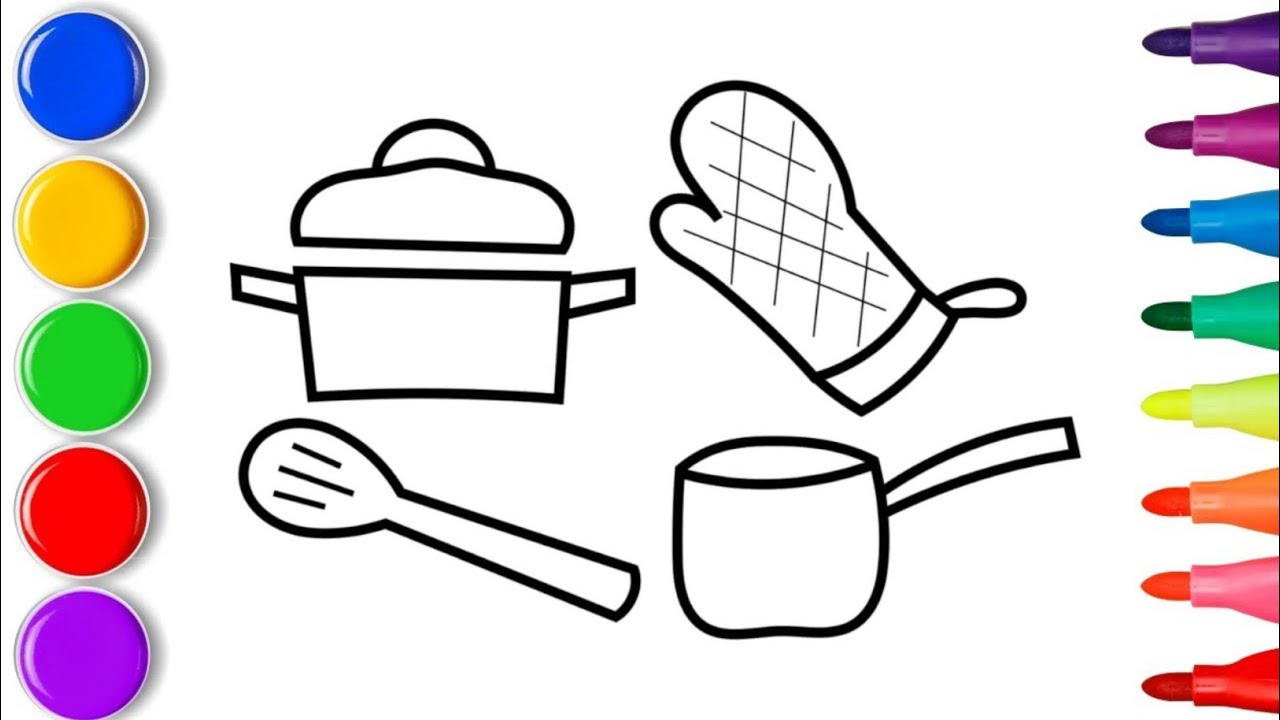 Kitchen objects Drawing for kids  How to Draw kitchen utensils easy 