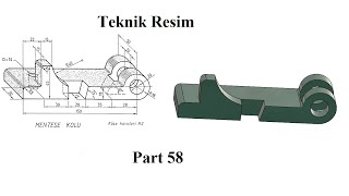 Solidworks tutorial Ex 58 Mentese Kolu Model, Geometric Shape from Teknik Resim