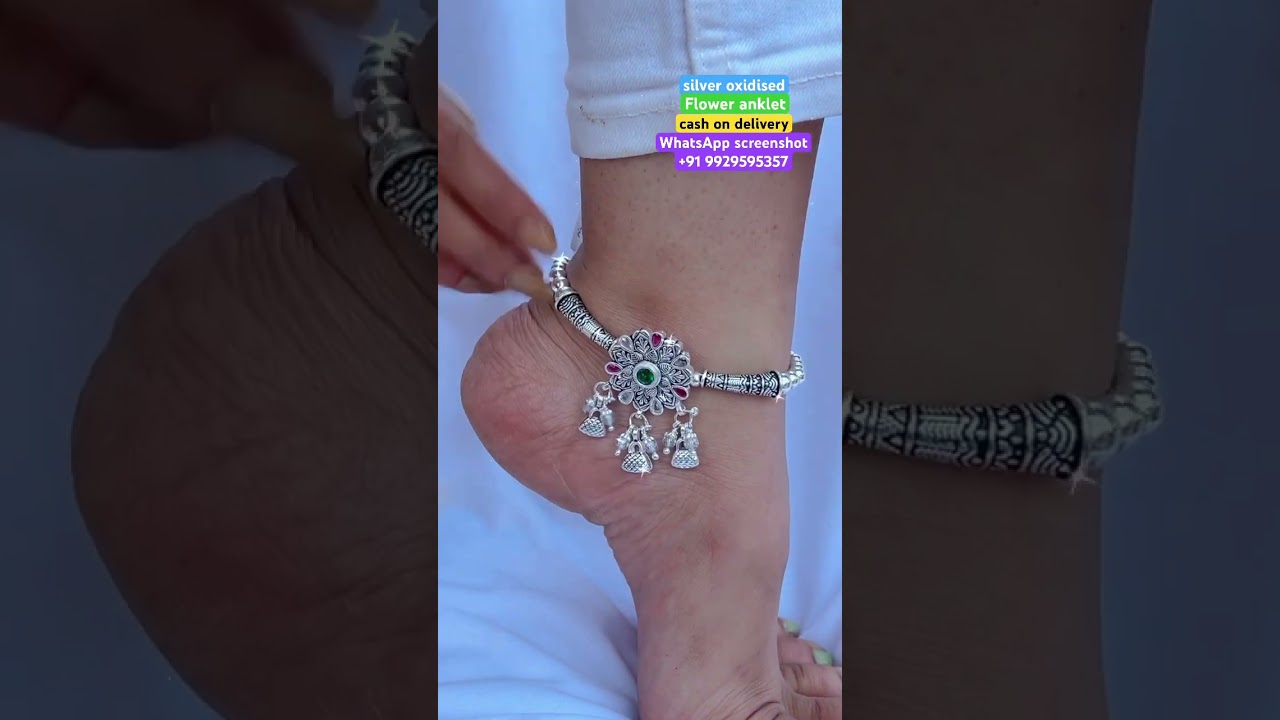 New designer silver oxidised flower anklet, with 67% discount on instant first order 