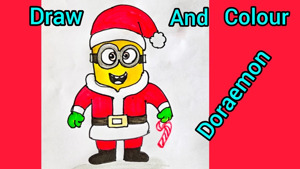 How To Draw A Cute Minion With Santa Dress| EASY Step by Step Drawing & Coloring For Kids