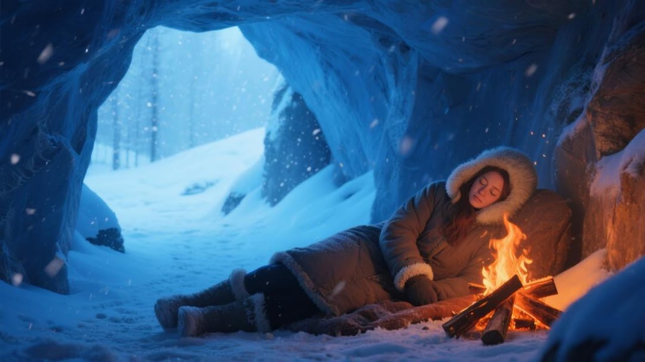 Winter Sleep Calm with Snowy Air and Cozy Fireplace Glow Gentle Winter Calm Music Cozy Night