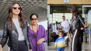 Actress Shilpa Shetty With Her Mother And Daughter Mumbai Airport Ms Talkies