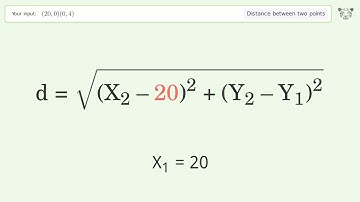 Find the distance between two points p1 (20,0) and p2 (0,4): Step-by-Step Video Solution