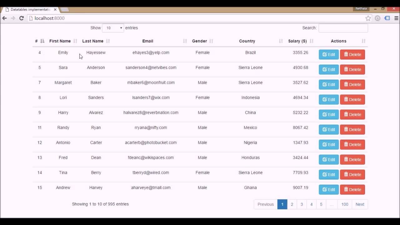 How to implement datatables plugin in laravel - Demo - YouTube