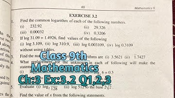 Chap:3 Logarithm Exercise 3.2 Q1,2,3 |9th Class Mathematics| Maths 9
