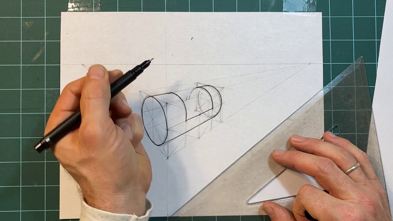 Dessin de perspective 06. Perspective à 2 points de fuite, prise de mesure et exercice 3