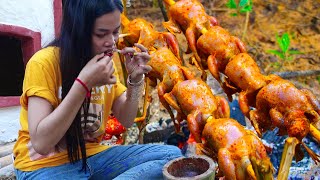 Primitive Girl Cooking Quails BBQ Tasty and easy recipe - Punjabi Curry Quails eating so delicious