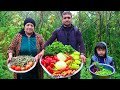 Grandma Cooking Delicious Cabbage Pickle and Beans in Azerbaijani Rural Village | Outdoor Cooking