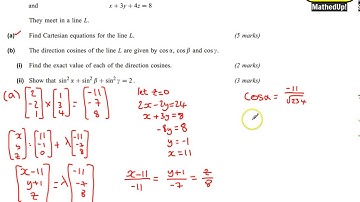 AQA Further Pure 4 FP4 June 2013 Q4 planes, lines, direction cosines