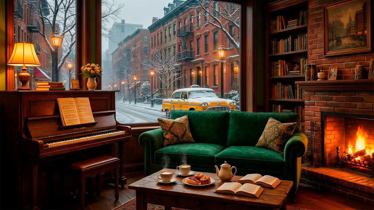 🎹 Плавная джазовая фортепианная музыка 🔥 Уютная атмосфера камина для расслабления и спокойствия