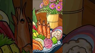 Delicious Seafood Feast Coloring Page | Satisfying Food Art &amp; Calming Music 🦞🍤🍋⁠