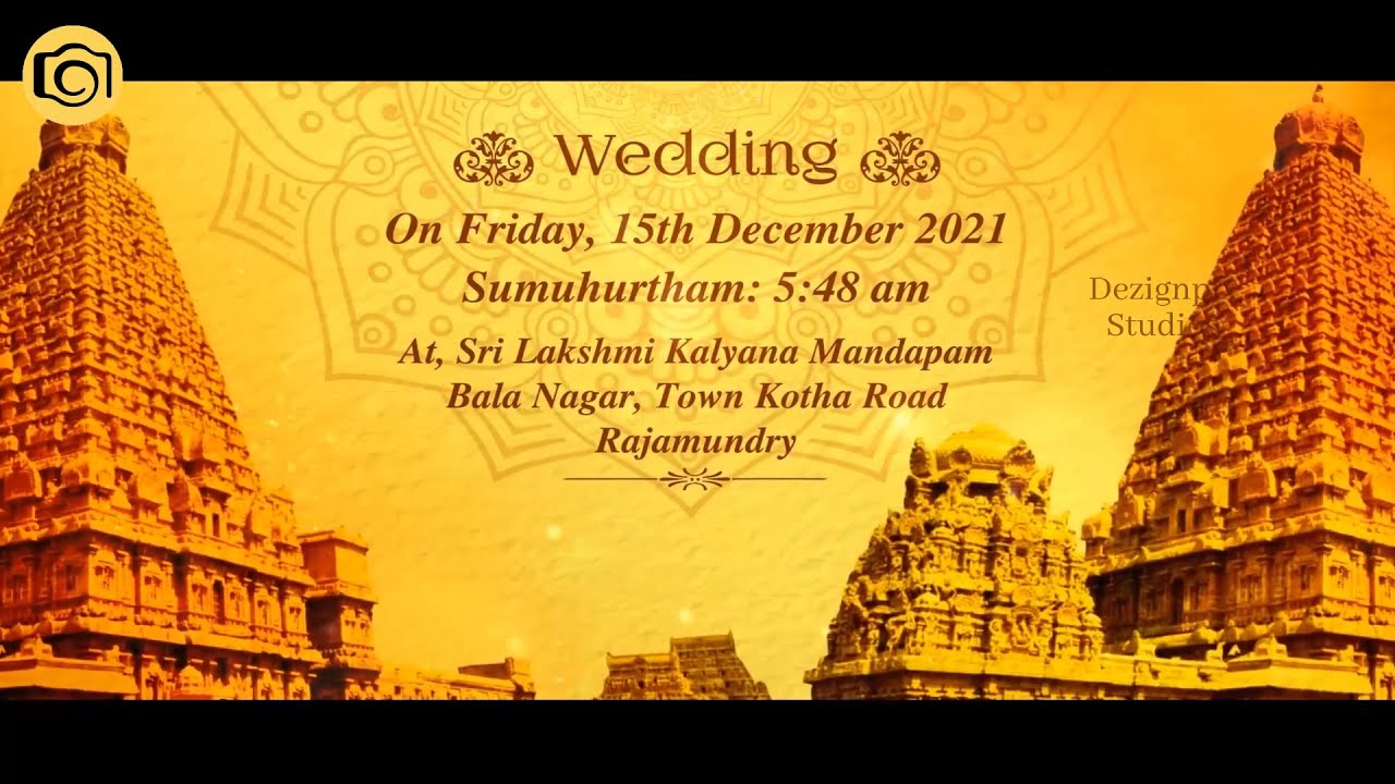 Traditional temple theme wedding invitation video, Hindu Temples Animated  Video, Telugu Traditional - YouTube