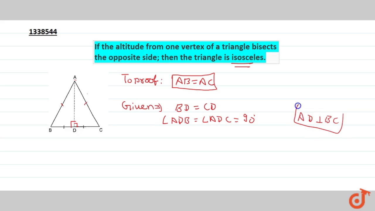 If the altitude from one vertex of a triangle bisects the opposite side ...