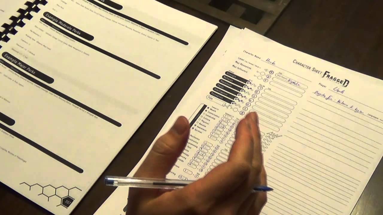 a character creation example youtube fragged empire character sheet