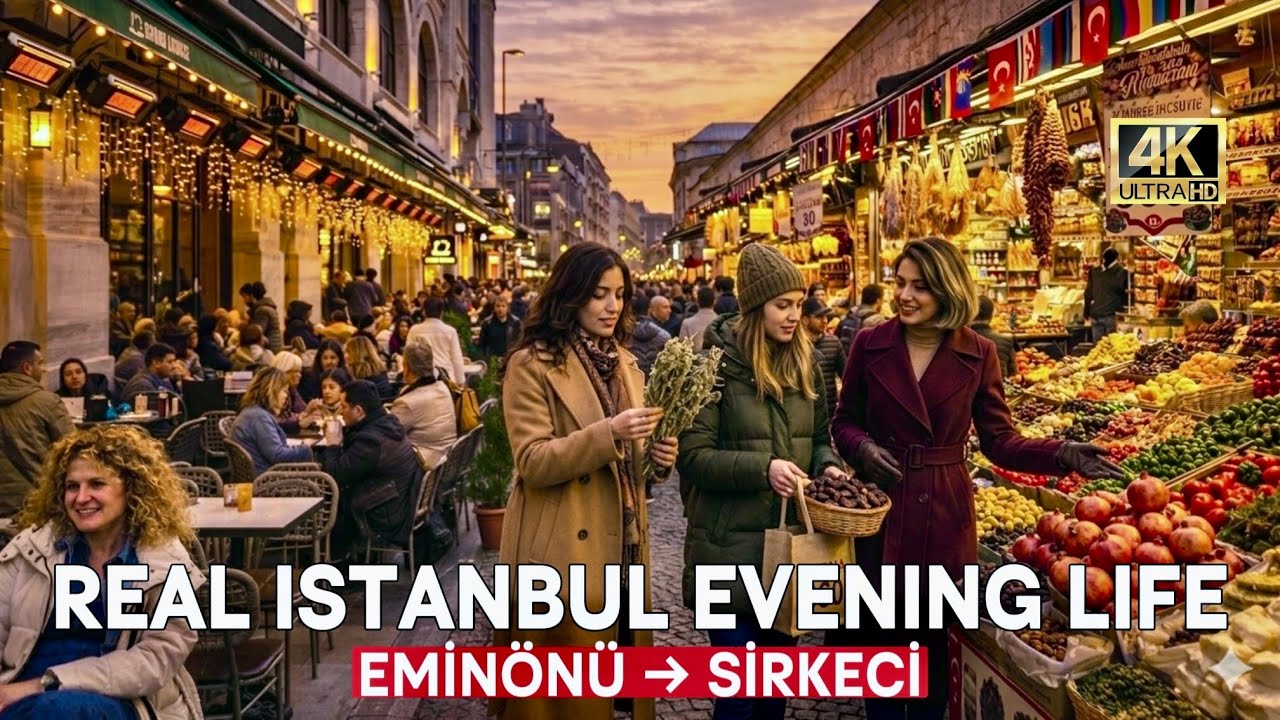 Istanbul Turkey 2026 4K Walking Tour | Eminönü to Sirkeci Evening Walk – Crowds, Street Food & Shops