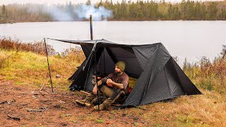 Hot Tent Camping In Thunderstorm With Heavy Rain