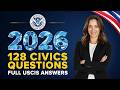 2026 Random 128 Civics Questions/Easy Answers Official US Citizenship Test 2025 Version, Ciudadania