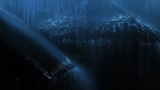 【大雨と雷の音・立体音響】不眠症の効果的な治療法 - 夜のパーム ルーフでの大雨と雷雨でぐっすり眠る- トタン・屋根のある場所で聞くきれいな雨の音！