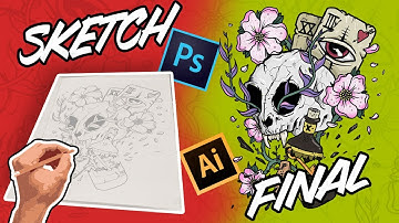 HOW TO DRAW A CRAZY SKULL - ADOBE ILLUSTRATOR & PHOTOSHOP - SPEED VECTOR