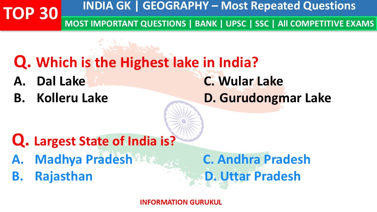 TOP 30 GEOGRAPHY GK | India Geography GK | Most Important Questions| Geography MCQs | India GK Quiz