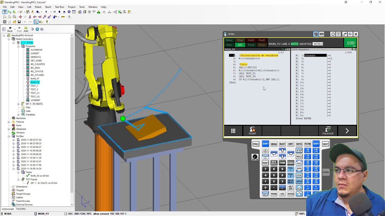 Tutorial Fanuc Roboguide 7. numéricos ciclos (con JMP y FOR) - YouTube