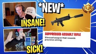 Ninja & Tfue Reacts To *NEW* SUPPRESSED ASSAULT RIFLE! *Silenced Scar*