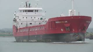 General cargo ship REGGEDIJK 90 x 14m leaving Mornington 2 May 2024.