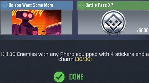 Call Of Duty Mobile Kill 30 Enemies with Pharo equipped with 4 stickers and a charm Task Complete