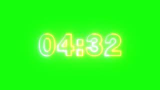 Timer-Cronômetro Neon 5 Min. Fundo Chroma Key - Neon Countdown 5 Min. Green Screen - Omega Chronus