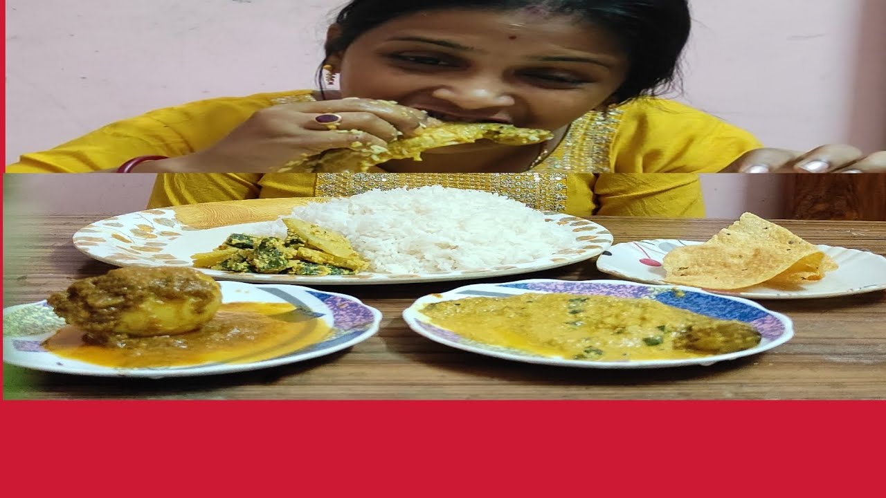 FOOD EATING RICE BHINDI ALOO PUSTO CURRY । DUCK EGG CURRY । PABDA ...