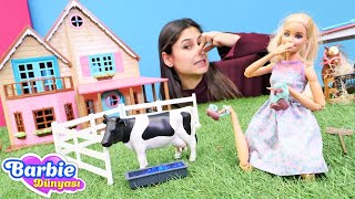 Ayşe ve Ümit ile komik video! Olamaaaaz! Barbie çiftlikte inek dışkısına basıyor. Barbie oyunları