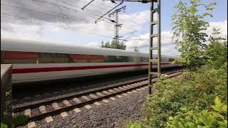Two ICE 1 Trains Passing Each Other at 250  Km/h at Nörten-Hardenberg Station, Germany