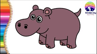 How to draw a Hippo for kids 🦛 | Easy drawing |Step by step |Sketches #kinderjoyart #hippopotamus