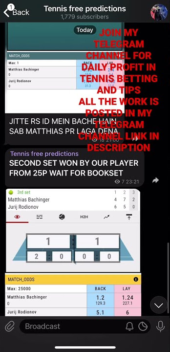 Betting tips, tennis betting tips, telegram link: https://t.me/tennistips9999