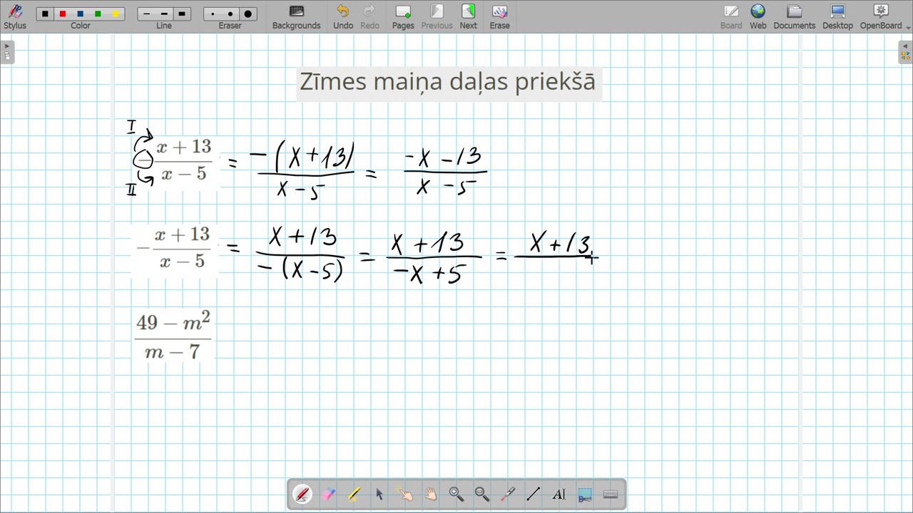 Zīmes maiņa daļas priekšā