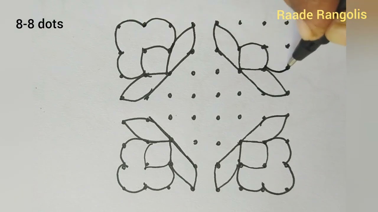 Beginners 8 to 8 dots rangoli designs, 8 pulli kolam collections