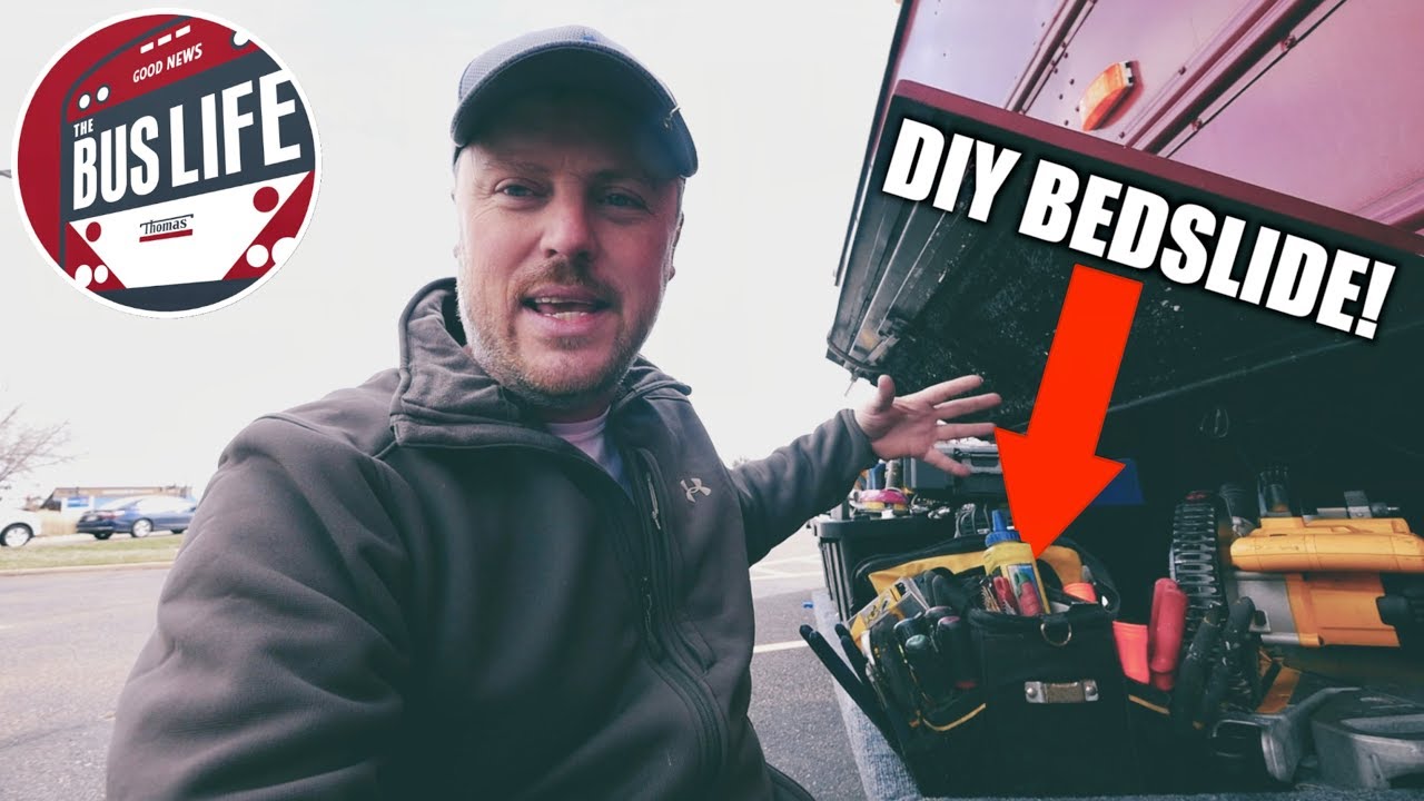 I Built a DIY Bedslide in our Bus Conversion to Hold my Tools!