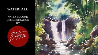 How to make simple waterfall painting in watercolour , by Sunil Linus De