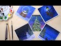 Quick Christmas DIY Card Ideas | Acrylic Painting | 4K Timelapse