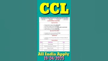 CCL Mining Sirdar, Electrician & Other Recruitment 2023 – Apply Online for 330 Posts#shorts #viral 👍