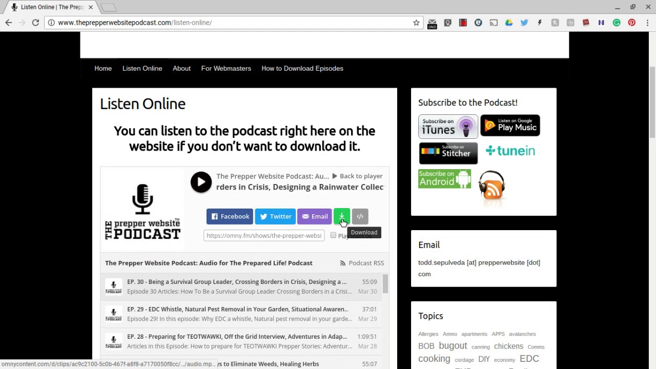 Downloading Episodes of The Prepper Website Podcast