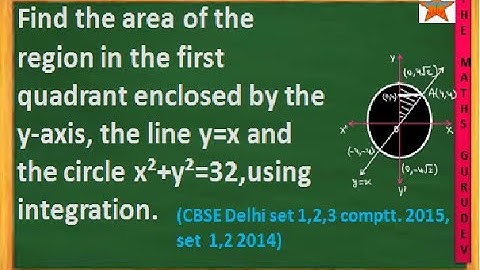 Find the area of the region in the 1 quad. enclosed by the y-axis,the line y=x and x²+y²=32