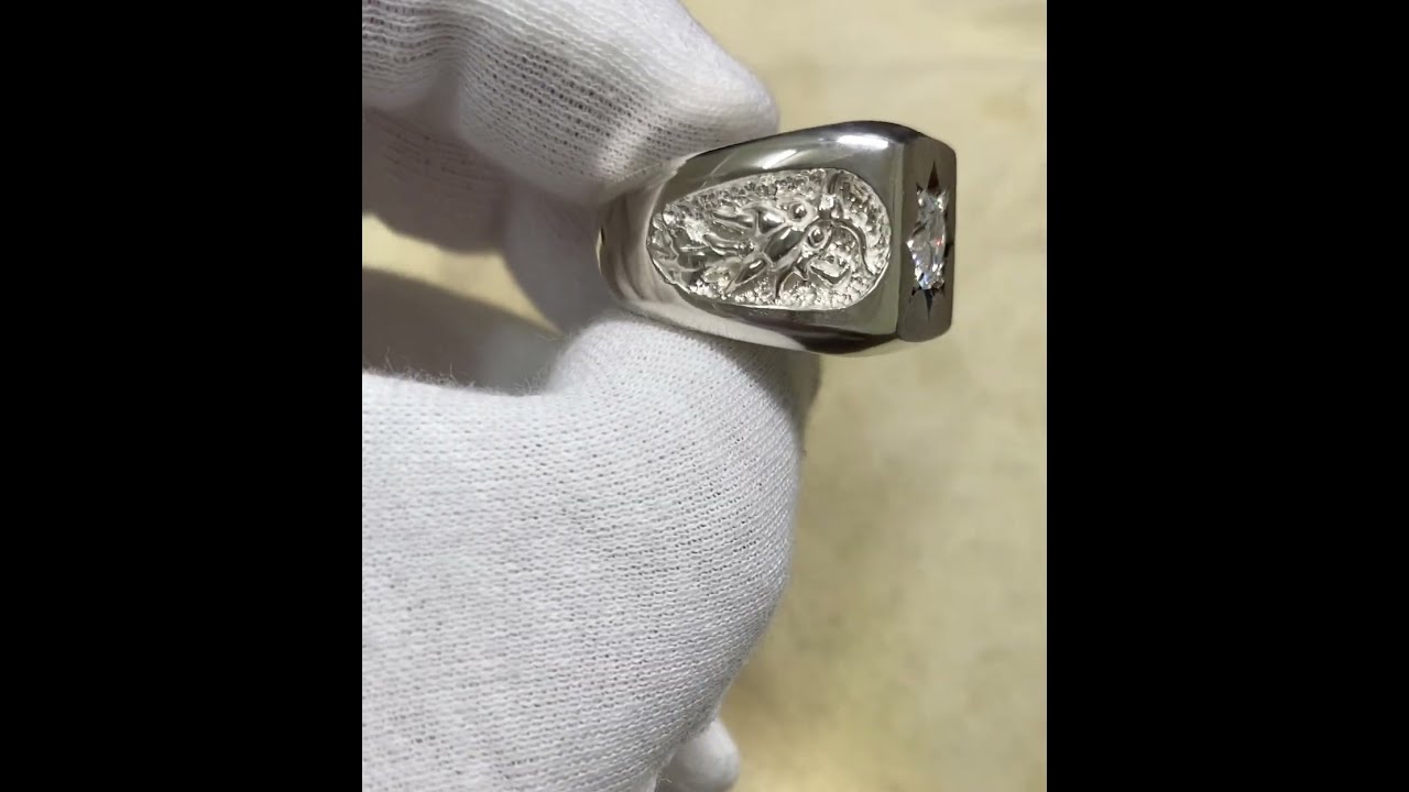 仁尾彫金『一つ星ピンクジルコニア、プラチナ太陽の印台リング