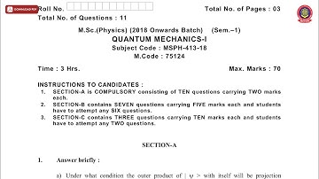 MSC 1ST SEM PHYSICS QUANTUM MECHANICS 1ST NOV 2019 | PTU