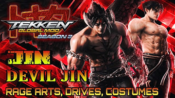 [TGM S3] JIN KAZAMA DEVIL JIN | rage arts, drives, customes with Inputs | Swoarang