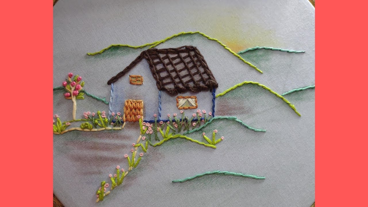 BORDADO CASINHA NAS MONTANHAS | PAISAGEM BORDADA NO BASTIDOR COM LINHA DE MEADA