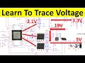 Trace motherboard voltages and power rails using schematics, laptop motherboard repair