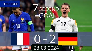 Résumé France - Allemagne (0-2) | 🔥 Match Amical 2024 | Résumé - Tous les Buts & Temps Forts.